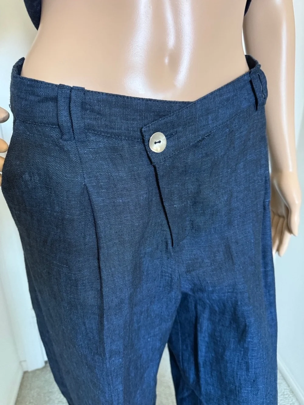 Zara Dark Navy Wide-Leg High-Rise Trousers